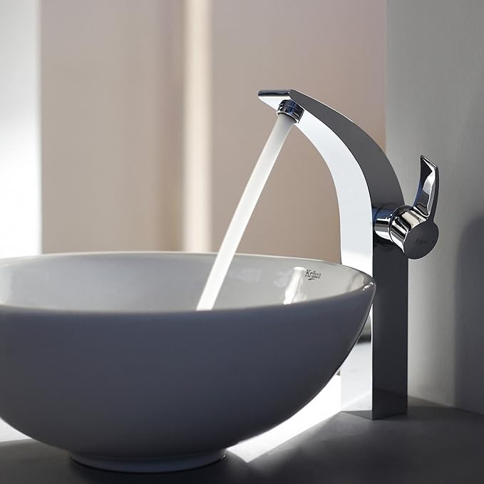 KRAUS Elavo Round Vessel White Porcelain Ceramic Bathroom Sink, 16 inch KCV-141