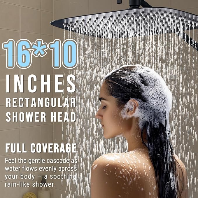G-Promise All Metal 16" Rain Shower Head with Handheld for Bathroom Upgrade | All Metal, Built to Last, Easy Install, Adjustable Height & Angle for All Heights, Extra Long Hose, Modern Upgrade