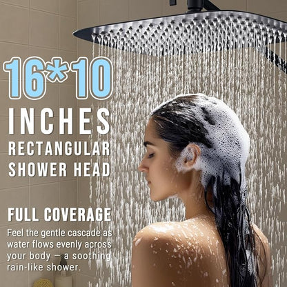 G-Promise All Metal 16" Rain Shower Head with Handheld for Bathroom Upgrade | All Metal, Built to Last, Easy Install, Adjustable Height & Angle for All Heights, Extra Long Hose, Modern Upgrade