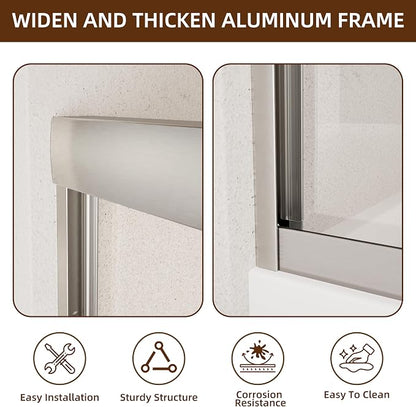 Royal Guard Double Sliding Shower Door,56-60" W x 70" H,Brush Nickel | Shower Doors with 6mm Clear SGCC Tempered Glass,Bypass Shower Enclosure,Nano Coating Easy Clean&Waterproof&Adjustable Width