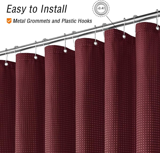 Burgundy Fabric Shower Curtain, 72 X 72 | Cloth-Textured Shower Curtain for Bathroom - Soft Cloth & Hotel Spa Luxury, Water Repellent, Machine Washable