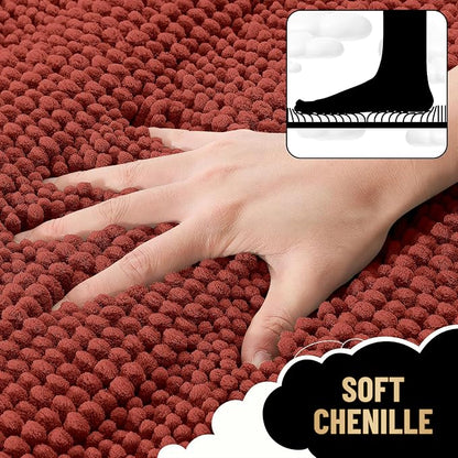OLANLY Thick Bathroom Rugs 30x20, Chenille Bath Rugs, Rustic Terracotta | Rubber Backing, Machine Wash, Extra Absorbent Striped Bath Mats for Bathroom Floor, Tub and Shower, Home Decor Accessories