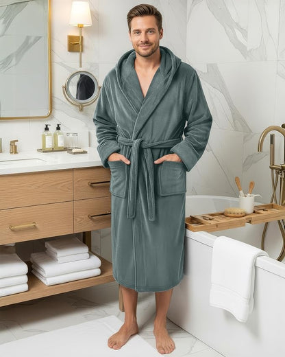 NY Threads Luxury Ultra Soft Mens Robe with Hood Plush Fleece Long Bathrobe
