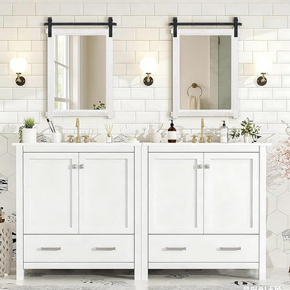 Besdomus Farmhouse Bathroom Wall Mirror: 22"x30" White Barn Door Solid Cedar Wood Frame Vanity Mirror - Rustic Home Decor for Bathroom/Living Room/Hallway - Modern Farmhouse Decor for Housewife
