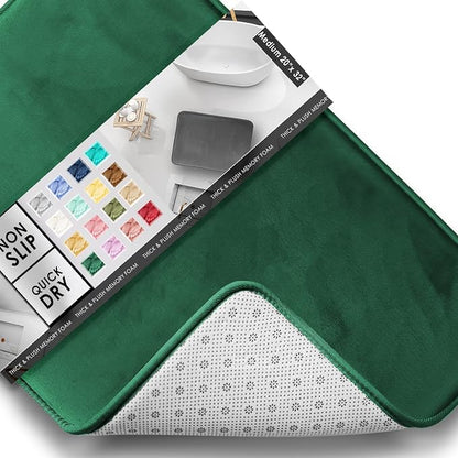 Clara Clark Bathroom Rugs, Velvet Memory Foam Bath Mat, Non-Slip, Machine Washable Bath Rugs - Dries Quickly, Ultra Soft Plush Bath Mats for Bathroom, 20 x 32, Hunter Green