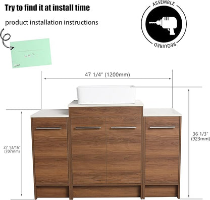 48" Bathroom Vanity with Sink, 48 Inch Freestanding Bathroom Vanity, Single Sink Bathroom Vanity Combo, Modern Bathroom Vanity, Brown Floor Standing Cabinet Set (BRE110, 48 * 18)