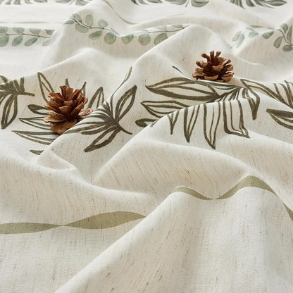 ORTIGIA Linen Shower Curtain with Metal Hooks,Sage Green Leaf Botanical Waterproof Natural Linen Bath Curtain for Rustic Farmhouse Bathroom Decor 72x72 Inch