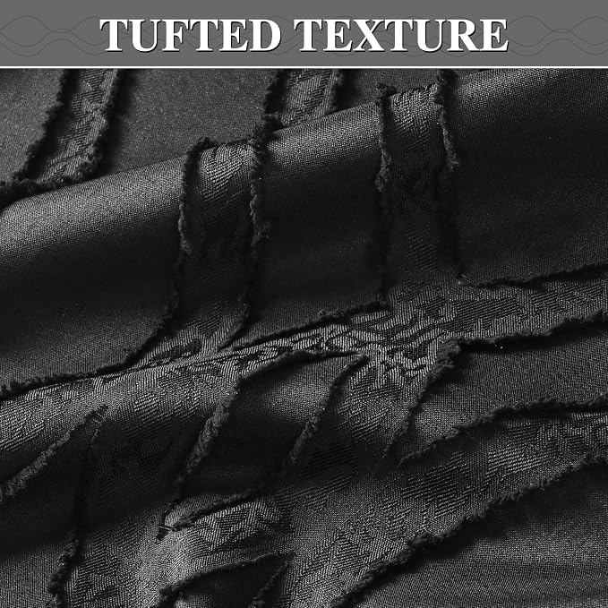 Yinhua No Hook Shower Curtain with Snap in Liner Set, 71" W×74" L, Black | Hotel Style with See Through Top Window, Washable Waterproof, Tufted Textured, Hookless Curtain for Bathroom Bathtub