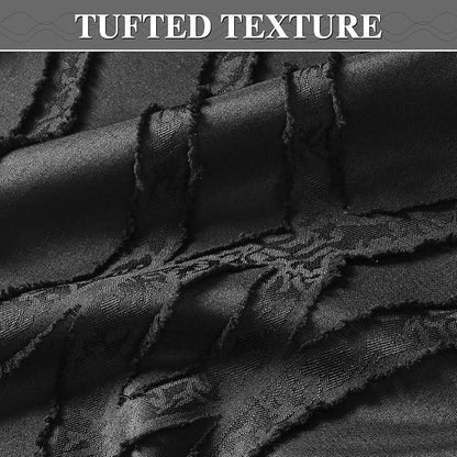Yinhua No Hook Shower Curtain with Snap in Liner Set, 71" W×74" L, Black | Hotel Style with See Through Top Window, Washable Waterproof, Tufted Textured, Hookless Curtain for Bathroom Bathtub