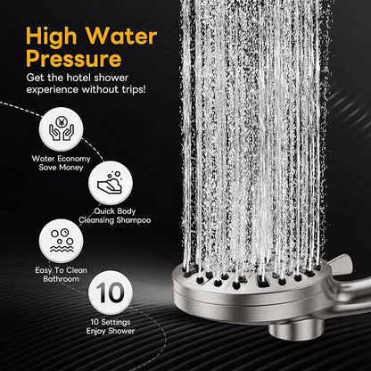 Superior Handheld Shower Head with Magnetic Docking System | 10-Function High Pressure Detachable Shower Head, 5-inch Shower head with 60 Inch Hose, Remote Dock, Brushed Nickel