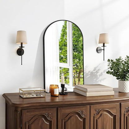 BONEWEI Arched Wall Mirror,18x30 inch Black Arched Mirror Bathroom,Vanity Mirror for Over Sink Metal Frame,Tempered Glass Arch Mirrors for Bedroom,Entryway,Living Room,Home Decor Shatter-Proof