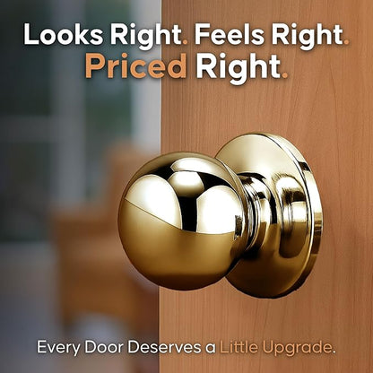 Copper Creek Passage Interior Door Knob – ANSI Grade-3 Certified, Modern Heavy Duty Handle, Easy Install and Reversible for Bedroom, Bathroom & Closets – Polished Brass (1 Pack)