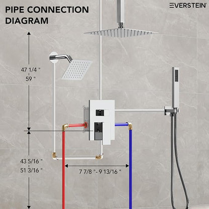10" High-Pressure Rainfall Shower Faucet, Celling Mount Dual Shower Head System, Polished Chrome