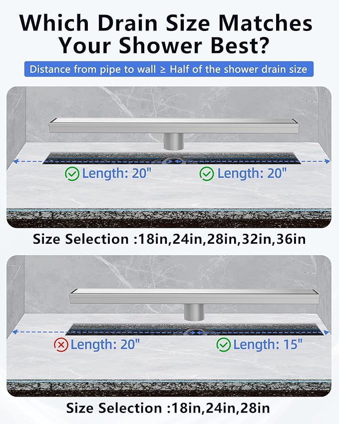 YEFU Shower Drain Nickel for Bathroom: 32 Inch Stainless Steel Linear Shower Drain – 2-in-1 Shower Floor Drain with Tile Insert Grate – Rectangle Linear Drain with Adjustable Feet & Hair Strainer