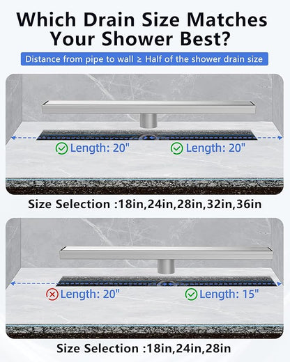 YEFU Shower Drain Nickel for Bathroom: 32 Inch Stainless Steel Linear Shower Drain – 2-in-1 Shower Floor Drain with Tile Insert Grate – Rectangle Linear Drain with Adjustable Feet & Hair Strainer