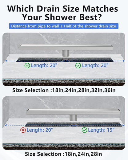 YEFU Shower Drain 48 Inch with Tile Insert,Linear Shower Drain for Bathroom | Anti-Corrosion, Hair Catcher, 304 Stainless Steel, Adjustable Feet, V-Shaped, Linear shower Drain Fits Toilet Kitchen Balcony