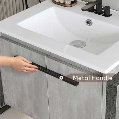 YITAHOME 24 Inch Floating Bathroom Vanity with Sink, Grey Wall Mounted Modern Bathroom Vanity, Bathroom Cabinet Vanity with Double Extra Large Doors