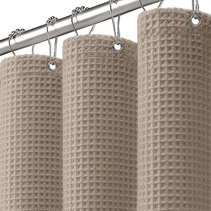 Waffle Weave Shower Curtain - Beige Cotton Fabric Texture Heavyweight Shower Curtains for Bathroom,Washable,72Wx75L