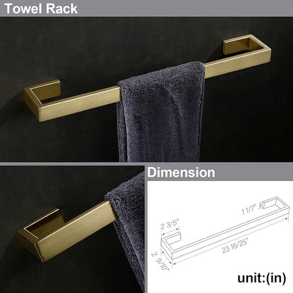 BAGNOLUX Brushed Gold Towel Bar, Bath Towel Holder 304 Stainless Steel, Towel Racks for Bathroom, Square Bathroom Accessories Set Towel Bar Set Heavy Duty, Brushed Brass