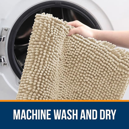 OLANLY Small Bathroom Rugs 24x16, Extra Soft Absorbent Chenille Bath Rugs | Beige, Quick-Drying Rubber Backing, Machine Washable Bath Mat for Bathroom Floor, Tub and Shower, Home Decor Accessories