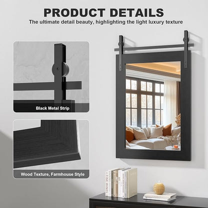 Hasipu Farmhouse Bathroom Mirror, 60"x30" Rustic Wood Framed Wall Mounted Mirror, Black Vintage Vanity Mirror Barn Door Style Decrative Mirrors