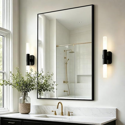 Bathroom Vanity Mirror for Over Sink, 36x24 Inch Matte Black Mirror | Shatterproof Tempered Glass, Anti-Rust Metal Frame, Rectangle Wall Mirrors for Bedroom, Living Room & Entryway