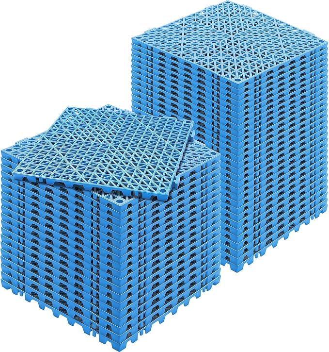 Happybuy Interlocking Tile 50PCS Blue, Drainage Tiles 12" x 12"x 0.6 Splicing, Soft PVC Interlocking Floor Tiles, Non-Slip Drainage Holes for Restroom, Bathroom, Kitchen, Pool, Wet Area