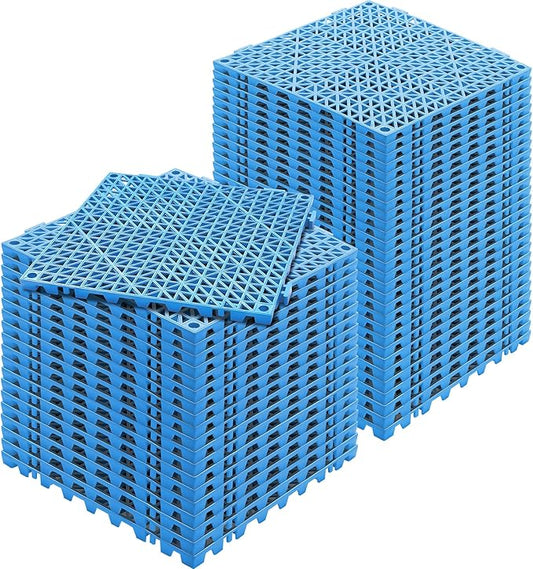 Happybuy Interlocking Tile 50PCS Blue, Drainage Tiles 12" x 12"x 0.6 Splicing, Soft PVC Interlocking Floor Tiles, Non-Slip Drainage Holes for Restroom, Bathroom, Kitchen, Pool, Wet Area