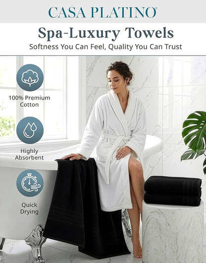 Casa Platino 100% Cotton Bath Towels 2 Pack (30"x60") - Ring Spun Mercerized Cotton Large Towel Set for Bathroom - Quick Dry, Soft & Absorbent Large Bath Towel Set - Oeko Tex Certified - Black Towels