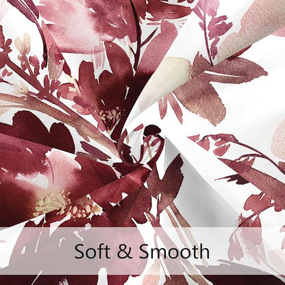 Small Stall Shower Curtain 36x72 Inch Half Narrow Watercolor Floral Decor | Burgundy Red Modern Abstract Flower Dorm Bathroom Shower Curtain Set with Hooks