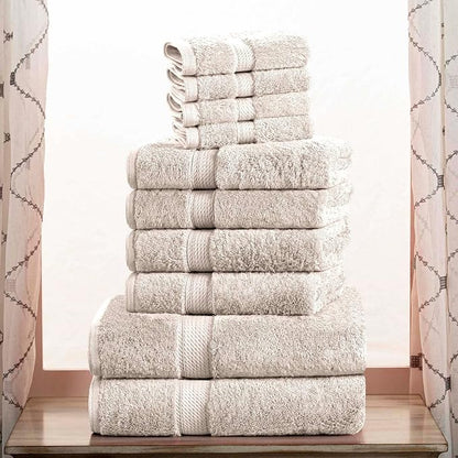 SUPERIOR Egyptian Cotton Ultra Plush & Absorbent, 10 Piece Set, Stone | Quick Dry, Soft Luxury Towel Set, Bath Essentials, Guest Bath, Spa, 2 Bath, 4 Hand, 4 Face Towels, Madeline Towels