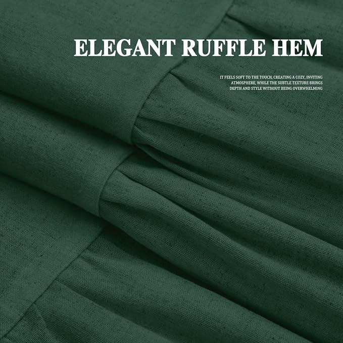 Farmhouse Shower Curtain Ruffle Linen Flax Dark Green 72" W x 72" L | Linen Fabric, Farmhouse Boho, Bottom Ruffle, Rustic, Country, Natural Look, Washable, Shower Curtain for Bathroom Bathtub
