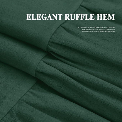 Farmhouse Shower Curtain Ruffle Linen Flax Dark Green 72" W x 72" L | Linen Fabric, Farmhouse Boho, Bottom Ruffle, Rustic, Country, Natural Look, Washable, Shower Curtain for Bathroom Bathtub