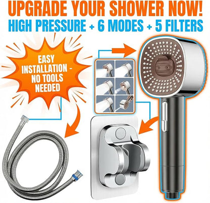 2026 High Pressure Handheld Shower Head with 6 Spray Modes - Detachable Showerhead with 5 Replaceable Filters for Hard Water | Includes 59" Anti-Burst Hose