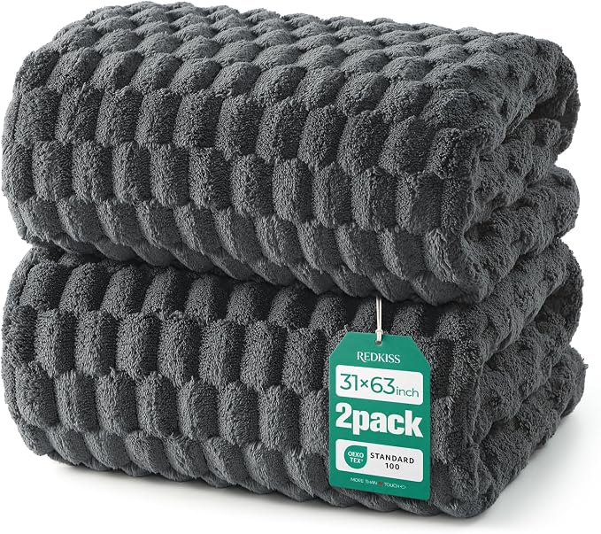 REDKISS Charcoal Gray Microfiber Bath Towels Lagre, 30“x60”, 2 Pack | Super Absorbent, Quick Dry, Super Soft, Lint Free, Fluffy Towel for Bathroom, Spa, Gym, Travel, Dorm, Ideal Everyday Use