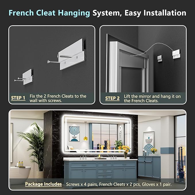 84x40 LED Bathroom Mirror with Lights, Backlit and Front Lit Anti-Fog Lighted Vanity Mirrors for Bathroom Wall, Dimmable, 3-Color Light, Memory, Shatter-Proof, HD Tempered Glass, CRI＞90