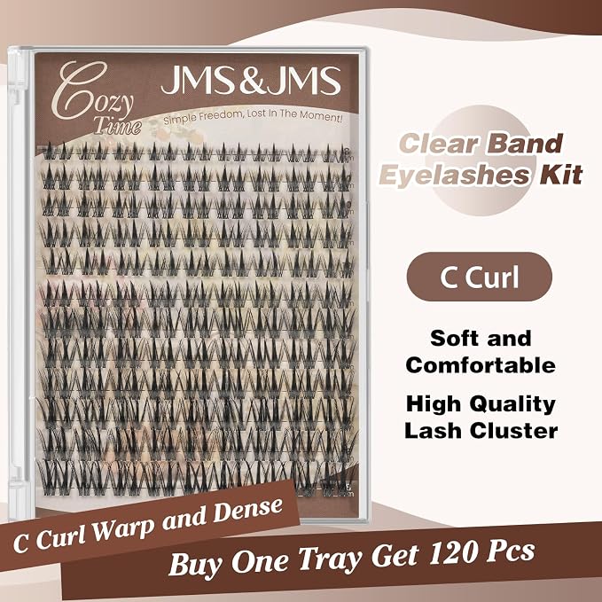 JMS&JMS Double Spikes Lash Clusters, Anime Eye Lashes with Invisible Band | C Curl 8-18MIX False Eyelashes Natural Wispy Eyelash Clusters DIY Manga Lashes at Home