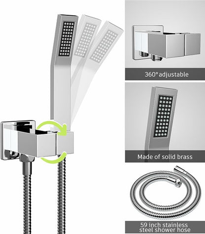 Chrome High Pressure Shower System Set with Tub Spout,10 inch | Safe Pressure Balance Valve Bathroom Shower Faucet Set with Handheld, All-Metal Water Saving Rainfall Shower Trim Kit