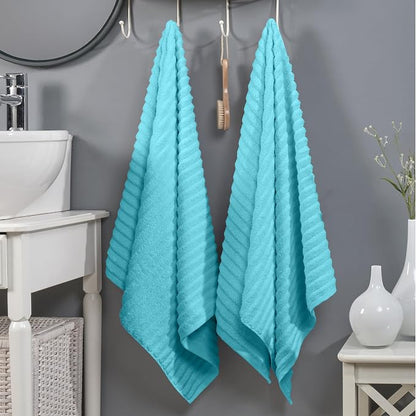 Elegant Comfort 100% Turkish Cotton Corduroy Ribbed Luxury Soft 2 Pack Bath Towels 27 x 54 Inch - Ultra Plush, Absorbent, Quick Dry, Hotel Spa Quality Towels for Bathroom Essentials, Aqua