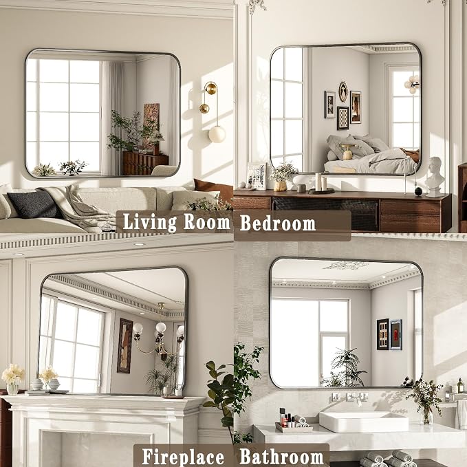 30x40 Inch Black Bathroom Vanity Mirror for Over Sink | Rectangle Wall Mirror for Bathroom with Round Corner, Hangs Horizontally Vertically for Living Room, Bedroom as Home Decor