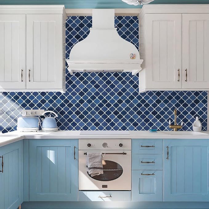 STICKGOO Arabesque Peel and Stick Backsplash, 12”X12” Backsplash Tile for Kitchen Peel and Stick, Self Adhesive Wall Tile Stick on Tiles (Ceramic Blue)