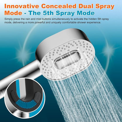 Hibbent Filtered Showerhead with handheld, High Pressure 5 Sprays Shower | Chrome Shower Head, Brass Holder & 71" Metal Hose, Water Softener for Hard Water-Remove Chlorine, Reduces Dry Itchy Skin