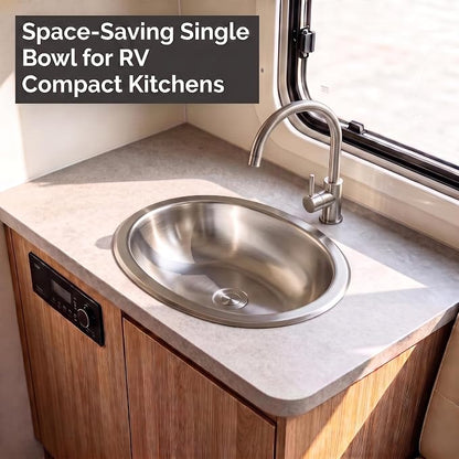 LQS Oval RV Bathroom Sink, 16.73 x 11.81 Inch Stainless Steel RV Sink | Topmount Oval RV Sink for Camper Bathrooms, Kitchens and Bars; 5.12-Inch Depth with Sink Drain Assembly Included