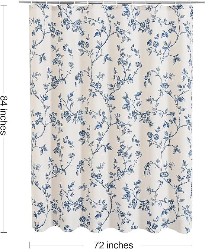 MitoVilla Extra Long Cotton Floral Shower Curtain for Bathroom,72 x 84 | Extra Long BoHo Cottagecore Spring Shower Curtains, Modern Farmhouse Country Plant Leaves Bathroom Décor, 72 x 84