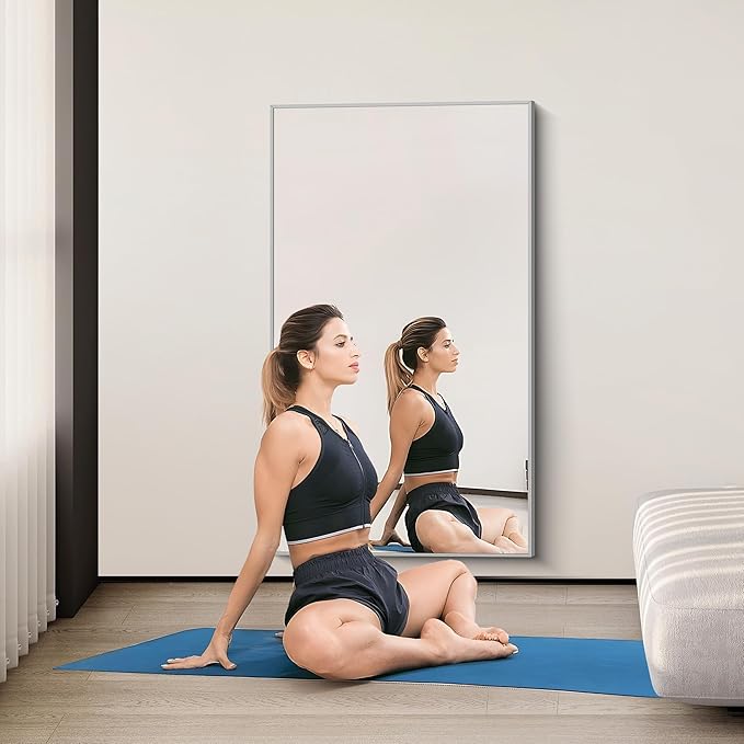 36x55 inch Bathroom Mirror, Silver Rectangle Mirror with Thin Metal Frame, Large Rectangular Wall Mirrors for Bathroom, Living Room, Big Mirror Hang Horizontal/Vertical