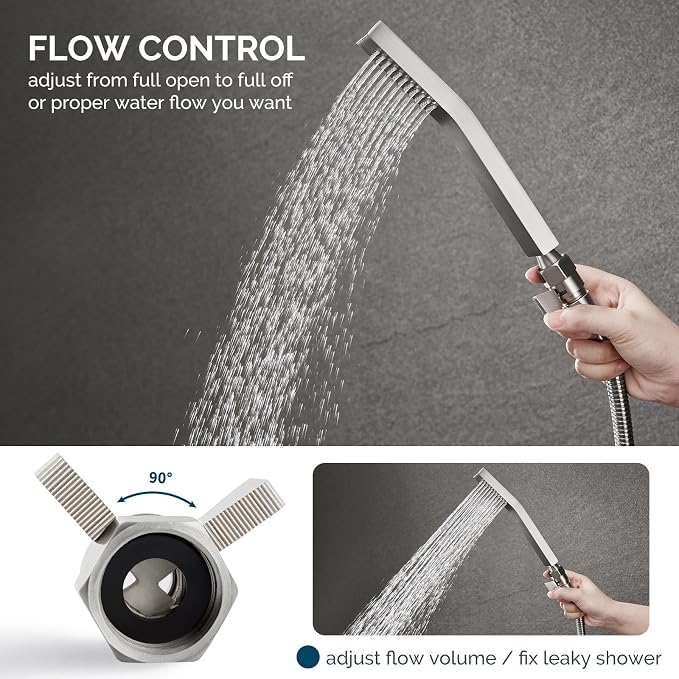Angle Simple Shower Head Shut Off Valve, Flow Restrictor, Brushed Nickel | Robust Brass Water Flow Regulator G 1/2, Control Water Volume Pressure Reducer for Handheld Shower or Bidet Sprayer