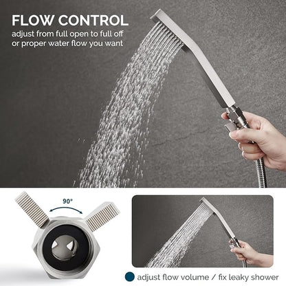 Angle Simple Shower Head Shut Off Valve, Flow Restrictor, Brushed Nickel | Robust Brass Water Flow Regulator G 1/2, Control Water Volume Pressure Reducer for Handheld Shower or Bidet Sprayer