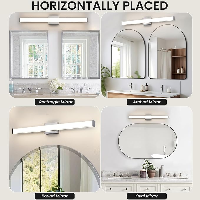 Modern LED Bathroom Vanity Light 36 inch 24W Dimmable 3CCT Bathroom Light Fixture Over Mirror Rectangle Bath Vanity Light Bar with Double Layer Acrylic Shade (Chrome)