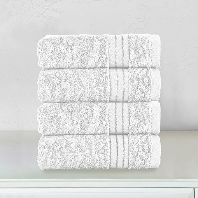 Elegant Comfort Premium Turkish Cotton 4 Pack Hand Towel Set - 16 x 28 inch, Luxurious Hotel Spa Quality 100% Turkish Cotton 4PC Hand Towel Set - Highly Absorbent - Soft Bathroom Towels, White/Gray