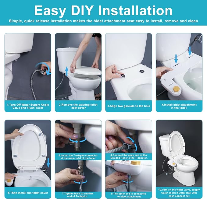 Bidet Attachments for Toilet Seat Non-Electric Cold Wash | Self-Cleaning Retractable Nozzle,Adjustable Water Pressure&Spray Angle,Fits Elongated & Round Toilet,Bamboo Knob,Easy Install